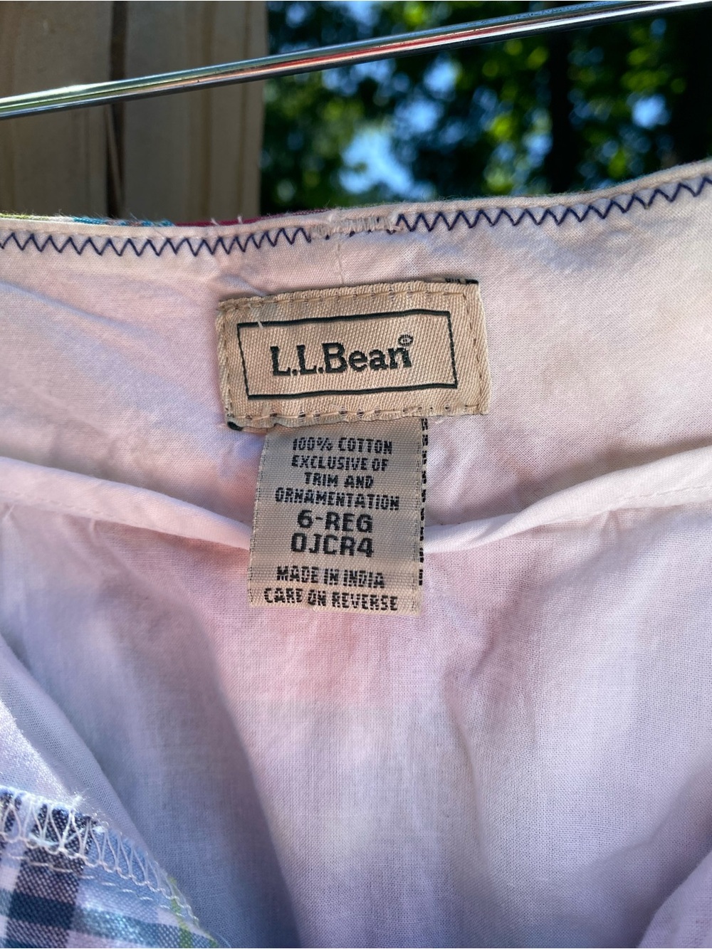 NWOT L.L. BEAN Multicolor Patchwork Plaid Cotton A-Line Skirt w/Navy Tie, Belted - Picture 3 of 8